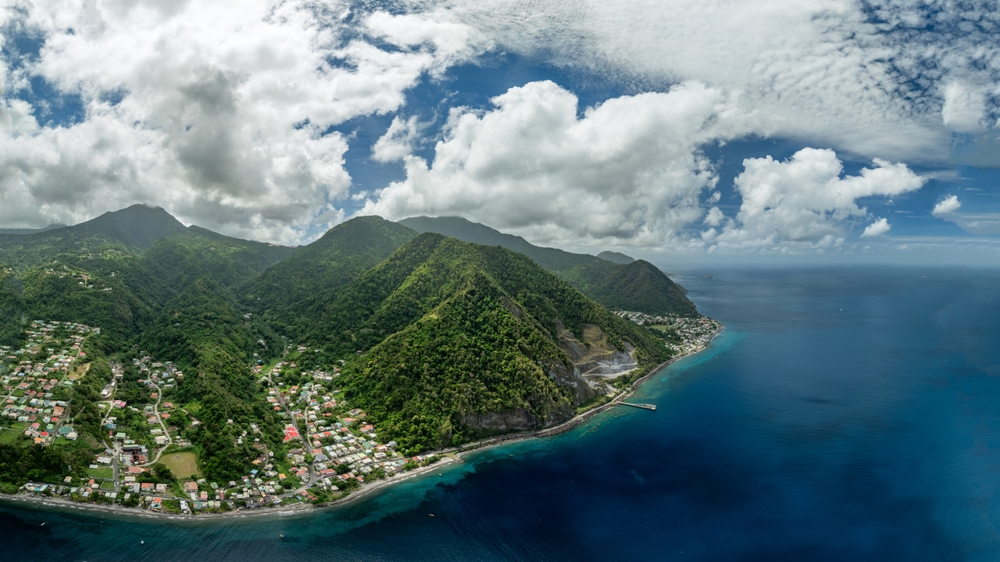 Aerial view of an island in Dominica 