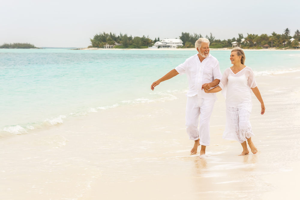A retired couple on a Caribbean beach